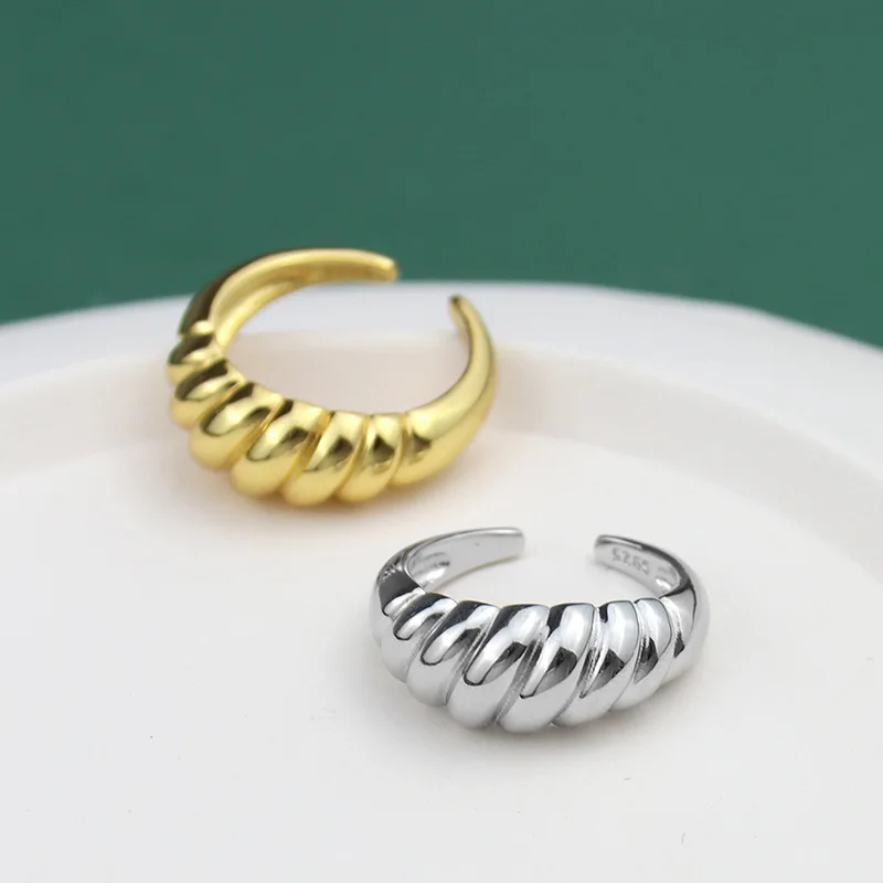Panjbj 925 Sterling Silver Twill French Croissant Ring Nový výklenok Dizajn Geometrické prstene pre ženy
