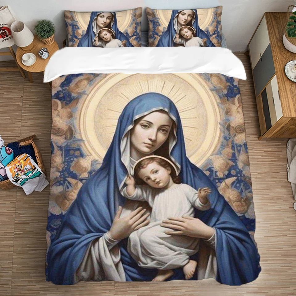 Panna Mary Duet Cover Pillowcase Bedwing Set pre dospelého chlapca dievča svätá spálňa dekorácie Darček Dar