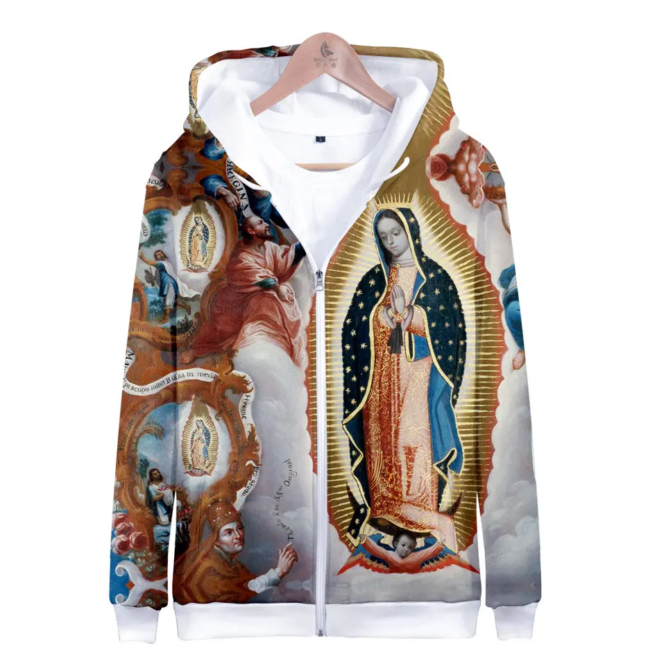 Panna Mária z Guadalupe Panna Mária Katolícka Mexiko Špičková kvalita príležitostných mikín Men Fall Hoodie Mikina harajuku bunda oblečenie
