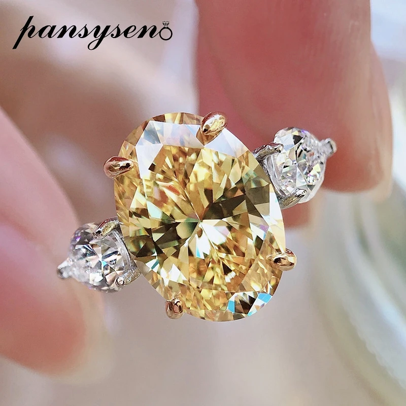Pansysen Čechia 100% 925 Sterling Silver Oval Citrine Simulovaný Moissanit Svadobný zásnub