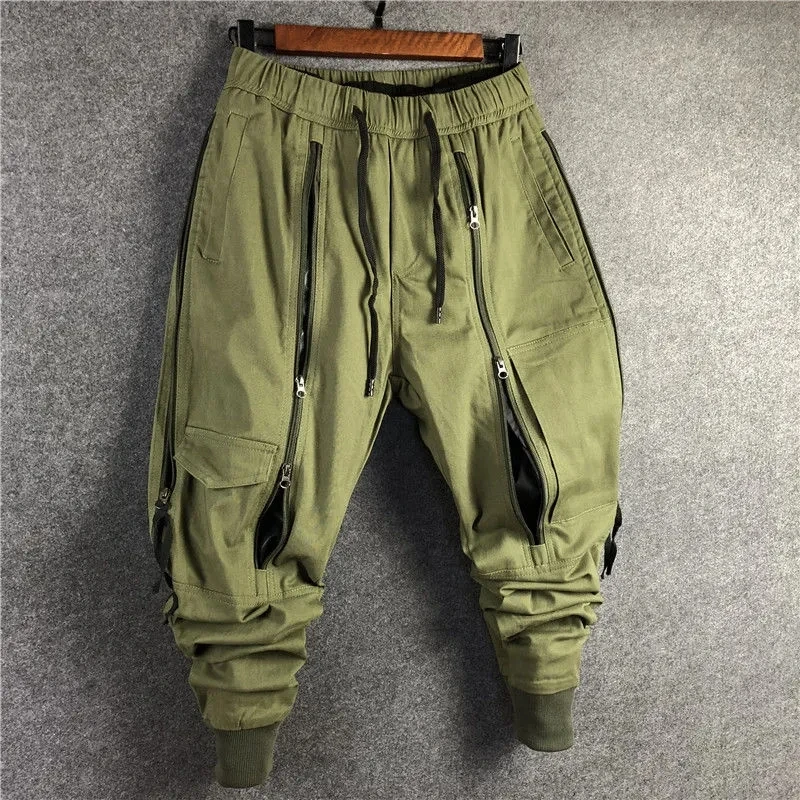 Pantalones hombre jesenná zimná baggy nákladné nohavice Muži Príležitostné kórejské trend osobnosť Zipper haren nohavice Men