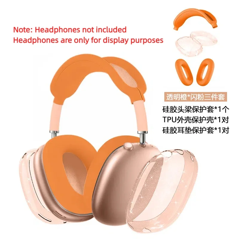Papaya Orange Color Silikone ochranný kryt TPU priehľadné puzdro trojdielne súprava vhodná pre 2024 AirPods Max/2 headset