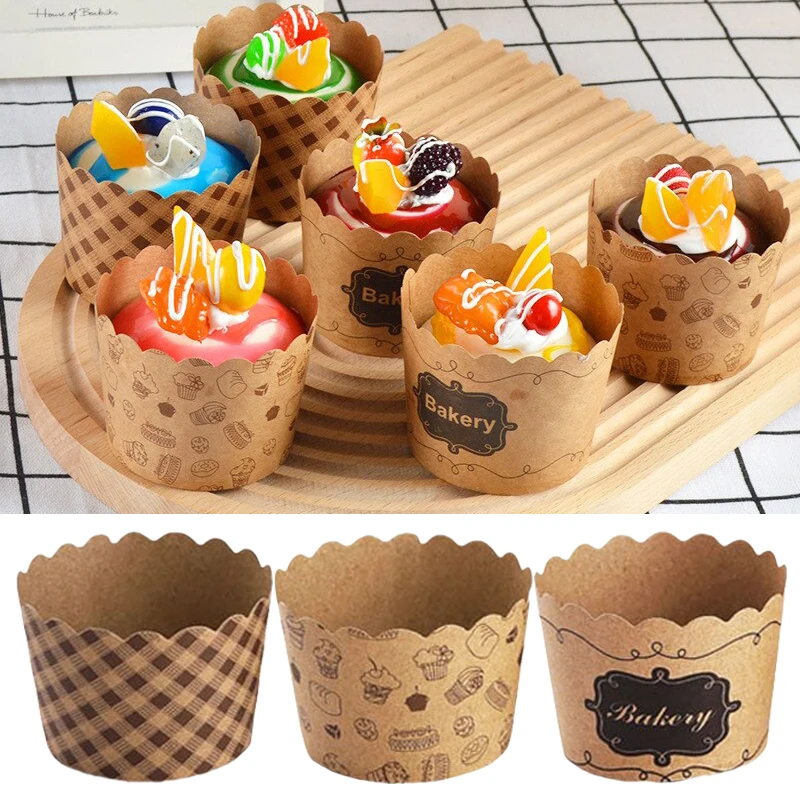Papierové pečenie šálky s ťažkými cupcake vložkami hnedé kraftové mastnoty odolné obaly na svadobné narodeniny vianočné večierky na pečenie