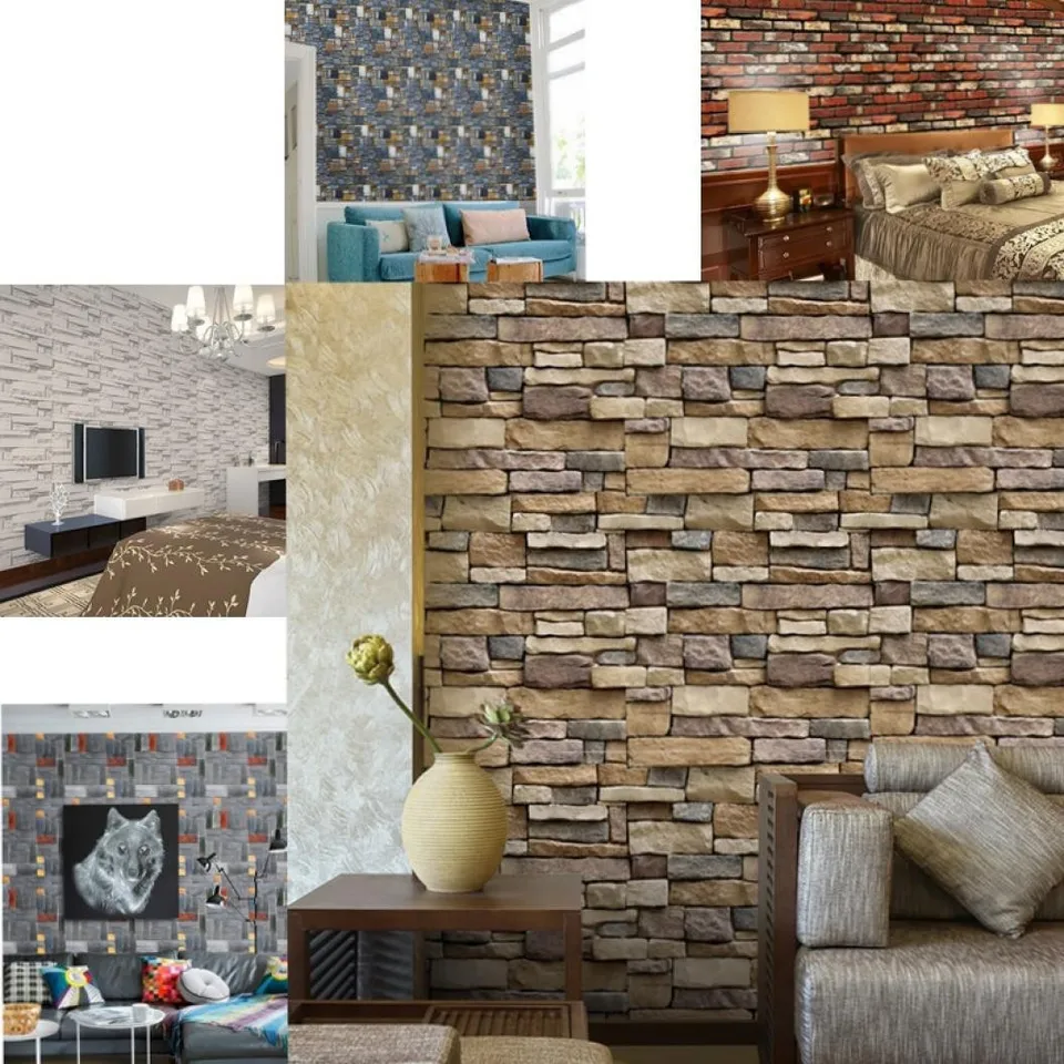 Papierový dom dekor 2pc3d efekt tehla rustikálna kamenná nálepka stena Self Self Home Decor Motivačné slová nálepky