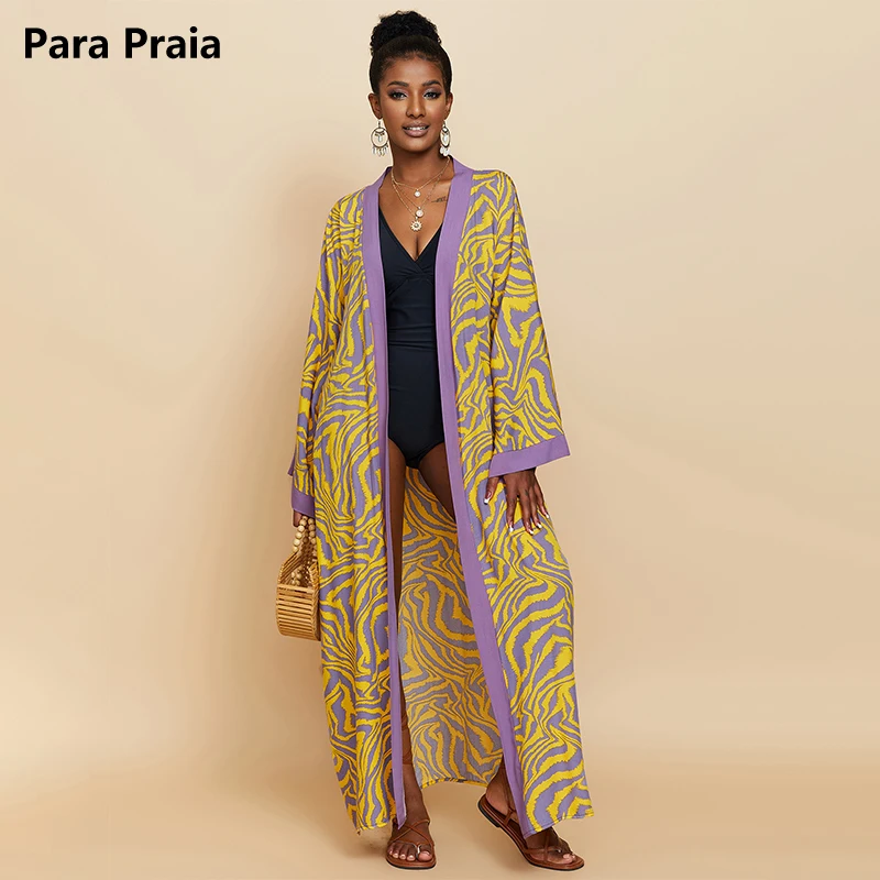 Para Praia kimono plážový plášť 9 farby bikiny Cover Ups Beachwear femme dlhé šaty sarongové ženy voľné svetové kryty plaviek