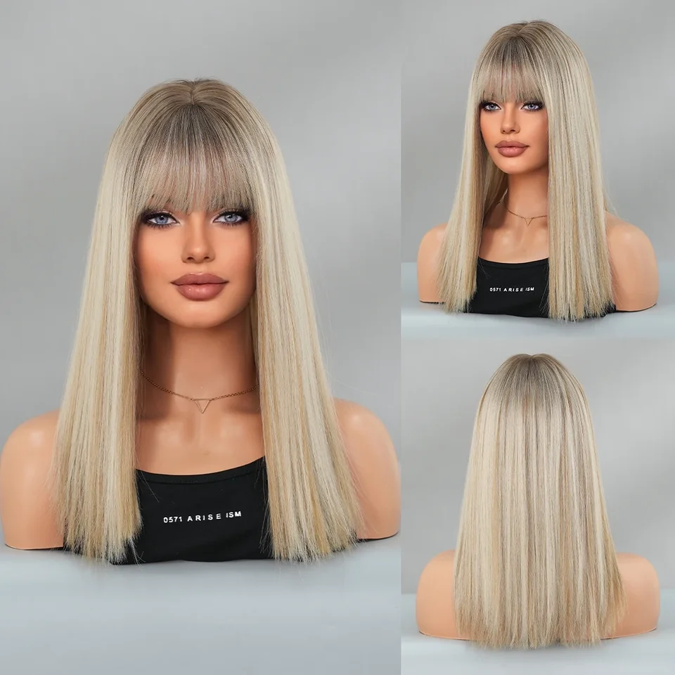 Park yun dĺžka ramien Parochňa Syntetická rovná blondínka ombre hnedá parochňa pre ženy denná večierok s vysokou hustotou vrstvené parochne s treskom
