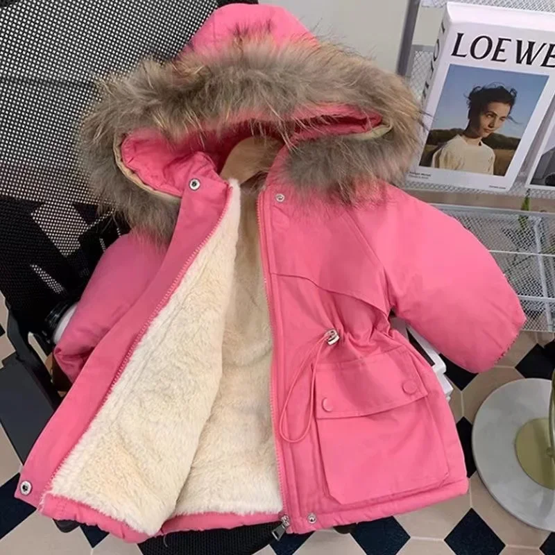 Parkas GirlsNew Zimné dievčatká oblečenie Coat Fleece Jacket Warm Sowsuit 3-8 rokov s kapucňou Parka Detské odevy jesenné oblečenie