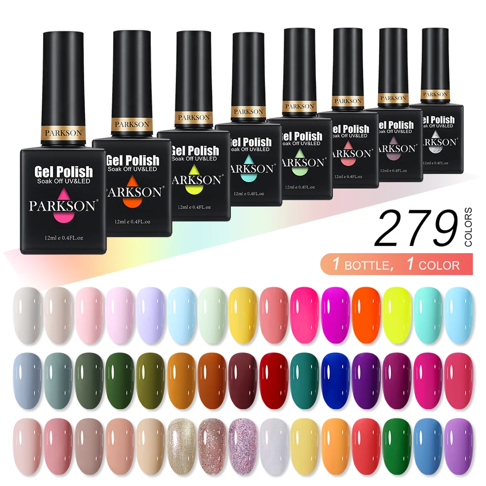 Parkson 279 farby 12 ml gélového laku na nechty ružová zelená modrá fluorescenčná jesenná zimná zimná lesková lak polopriepustný nechtový gél na nechty