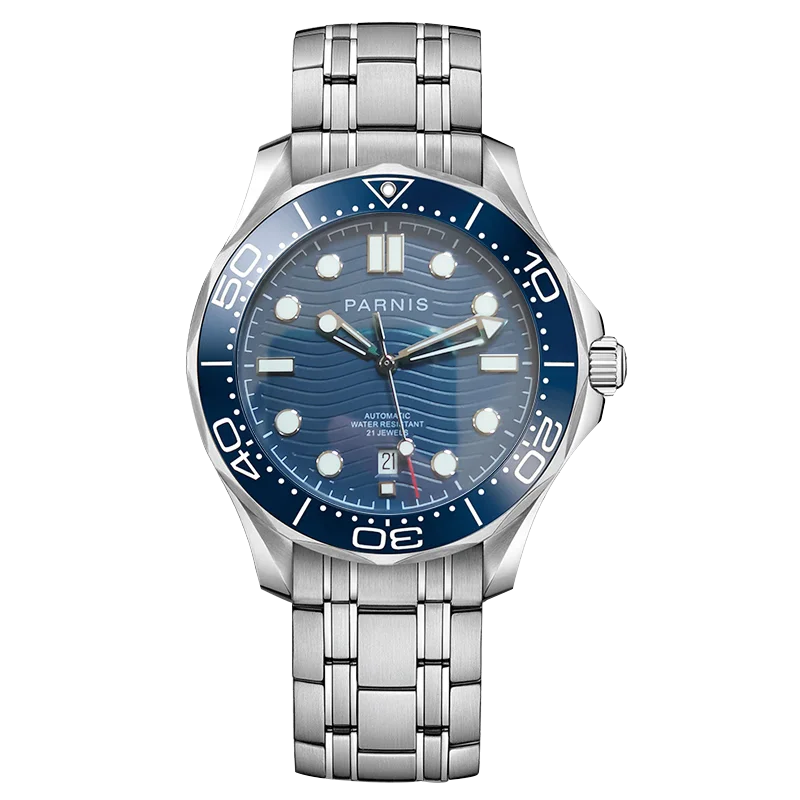 Parnis Men Automatické hodinky 42 mm luxusné mechanické náramkové hodinky 50 m nepremokavé svetelné zafírové zrkadlo Dátum