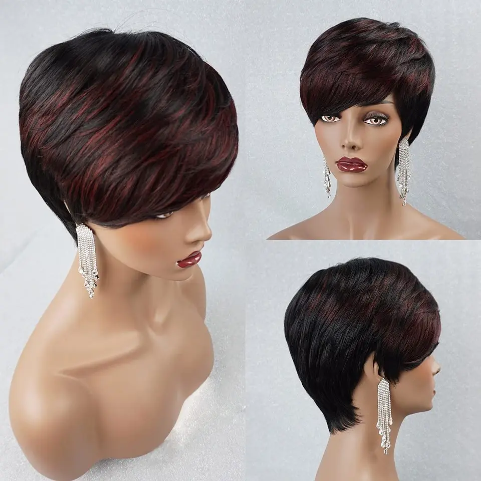 Parochňa Pixie Cut Parochňa pre čierne ženy Syntetické parochne pre čierne ženy Krátka parochňa Bob Parochňa Human Hair s rangs krátke parochne pre čiernu wome