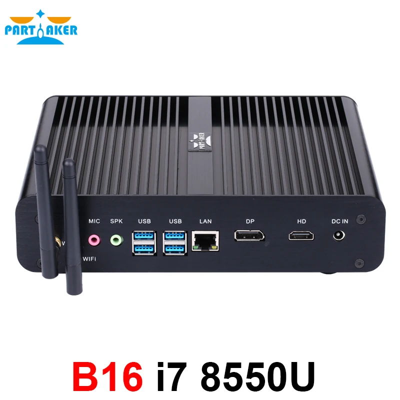 Partaker Fanless Mini Computer i7 8565U/ i7 10510/ i7 10710 2*DDR4 MSATA+M.2 SSD Micro PC Win10 Pro Barebone HTPC NUC VGA HDMI