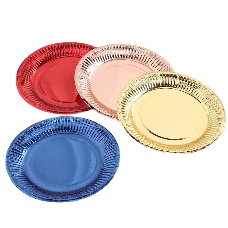 Party Gild Golden Plates, Rose Red Paper, podnos na papier, riad, 7 
