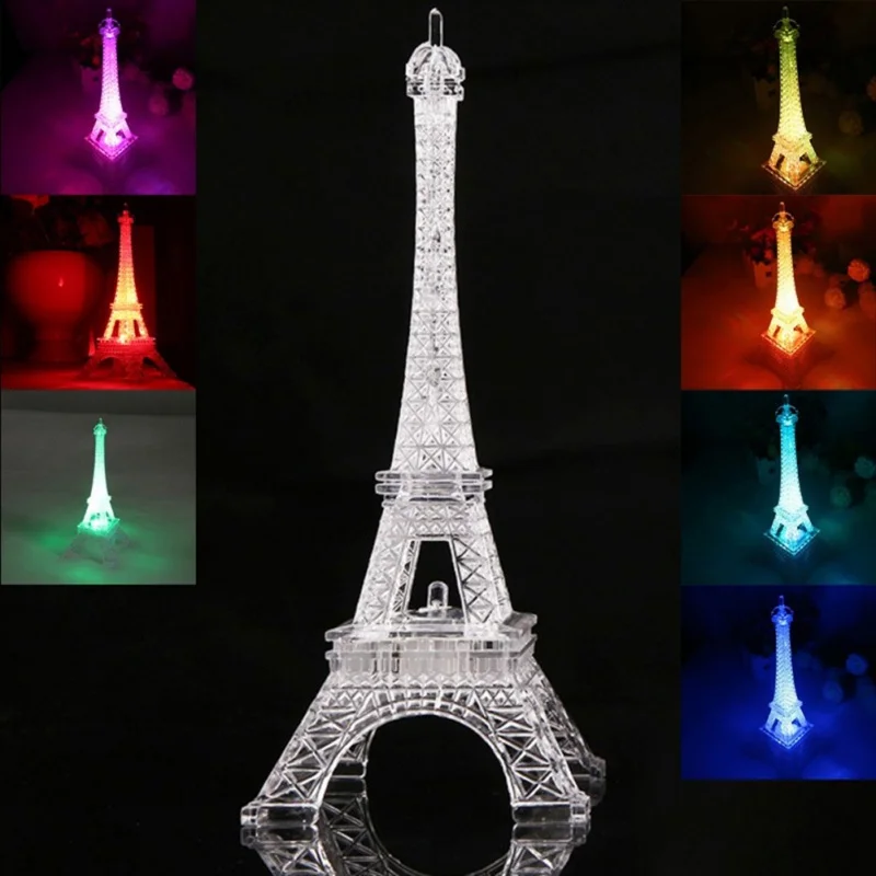 Paríž Eiffel Tower Figuríny miniatúry mini eiffelová veža LED farbu zmena nočného svetla domáca spálňa osvetlenie Light Light Light