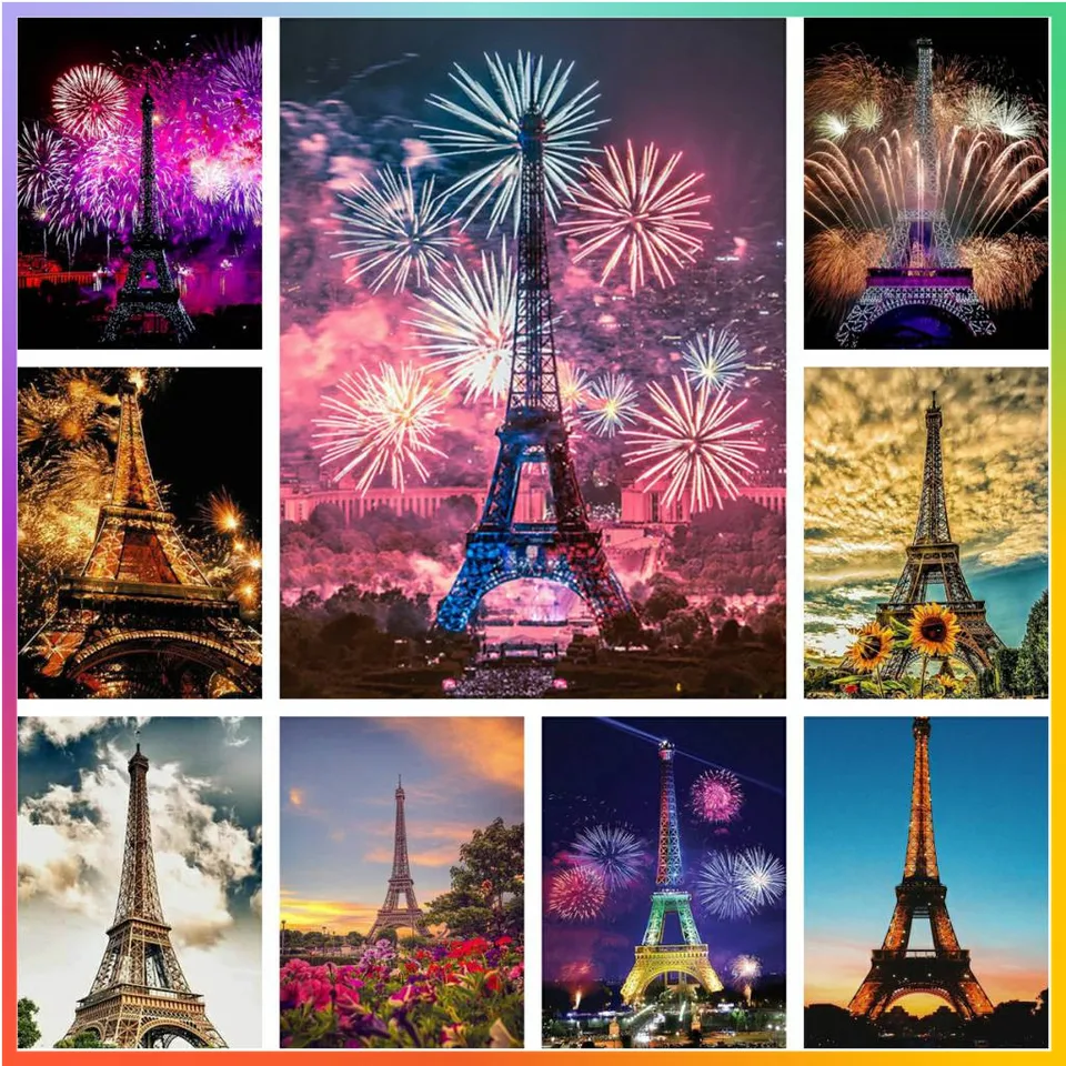 Paríž Eiffel Tower scenéria mozaika výšivky Diamond maľba 5D DIY Art Cross Stitch Set Room Decor Novinky Obrázky