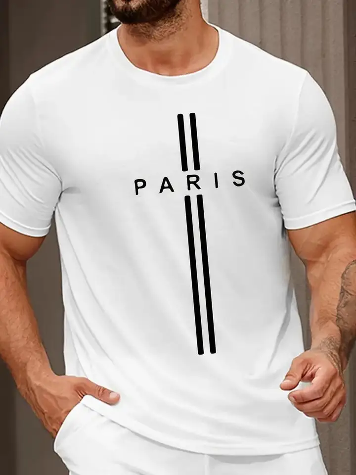 Parížsky tlač Pánsky grafický dizajn posádka Kruba Tričko Cast Comfy Tees Trénery Pánske oblečenie pre každodenné dovolenkové letoviská