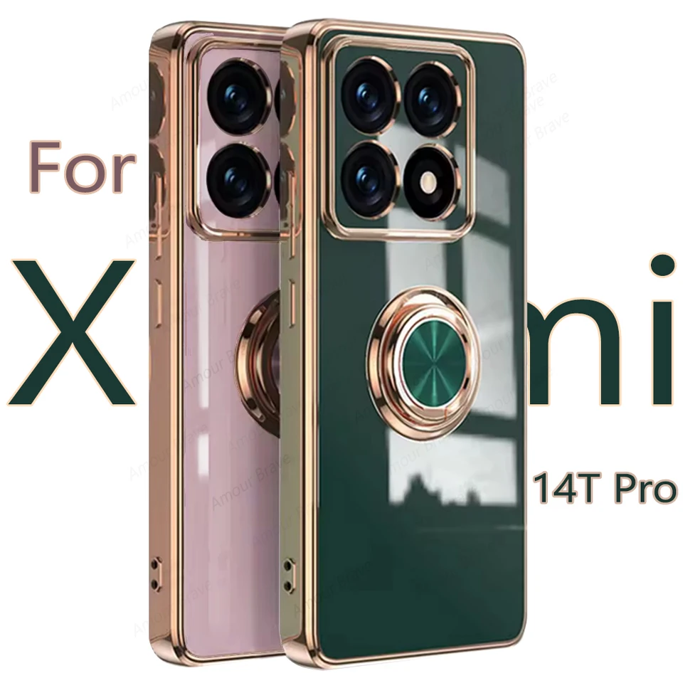 Pasa kovového držiaka na držiak na telefón pre Xiaomi 14T 13T 13T 12T 11T 10T 14 13 12 11 Lite Pro Luxury Platuing Silikone Cover Funda