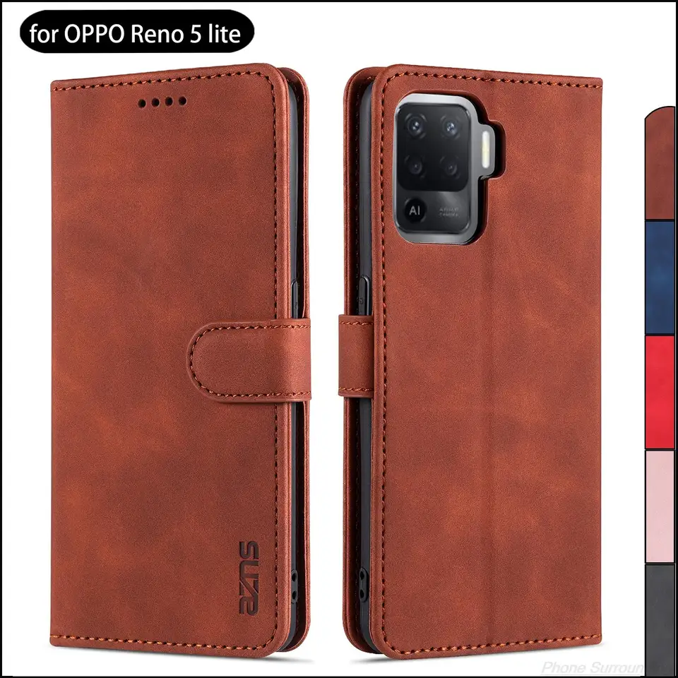 Pase držiteľa kariet pre Oppo Reno 5 Lite / Reno5 Lite Pu Leather Case Flip Polster Cover Cover Capa Fundas Coque
