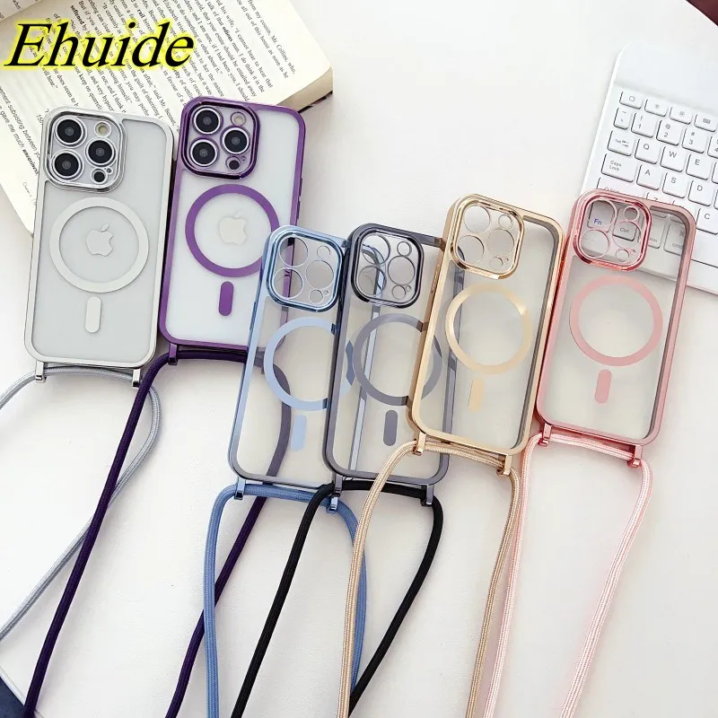 Pase Magnetic Strap pre iPhone 16 15 13 13 12 11 14 Pro Max Plus Crossbody Lanyard Náhrdelník lano Soft TPU Clear zadný kryt