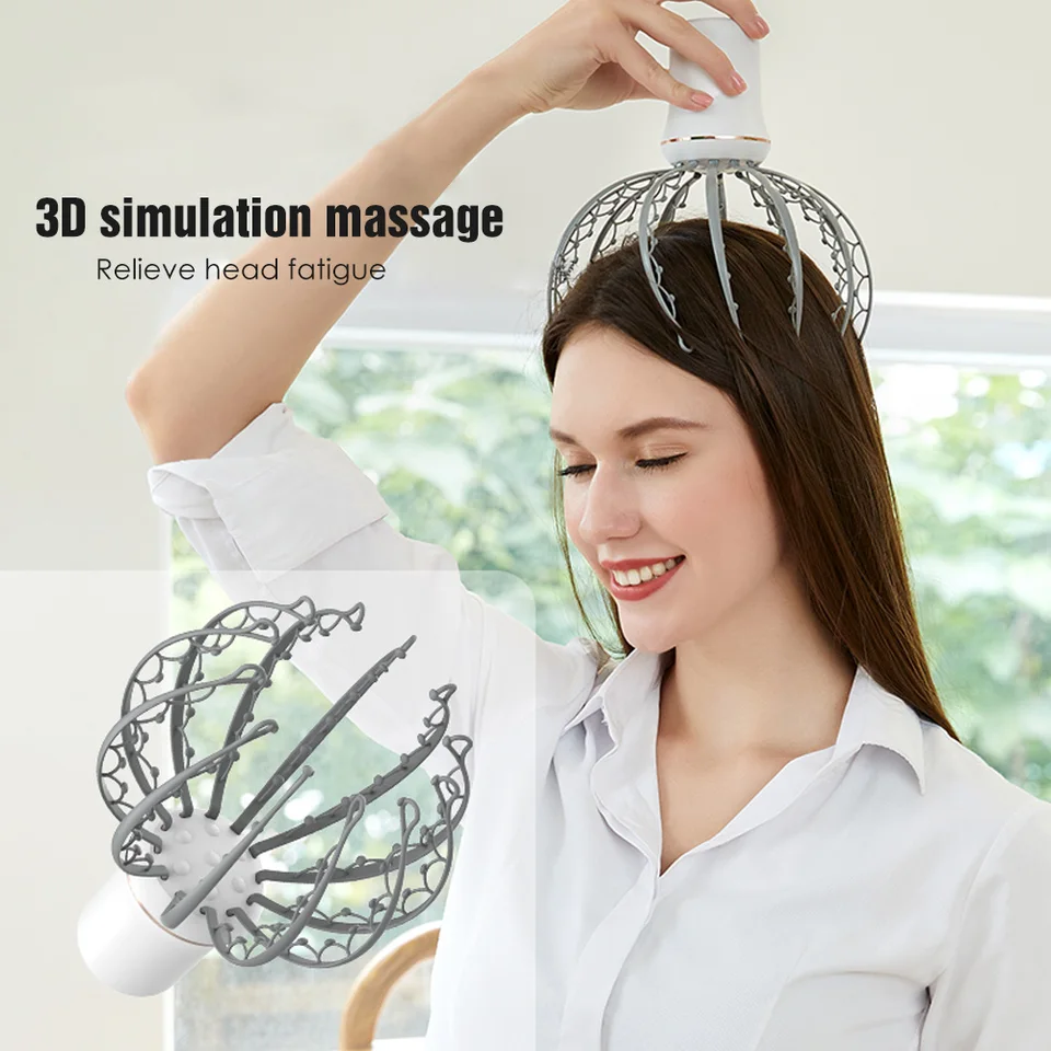 Passsky Electric Octtopus Head Head Massager Vibrácie 12 Masáže pazúry 84
