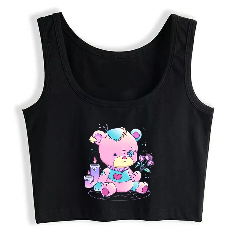 Pastel Goth Little Bear Doll Grafika sexy štíhle plodiny Top dievča anime Creepy Creepy Voodo Tank topy Tops Gothic Cotton Camisole