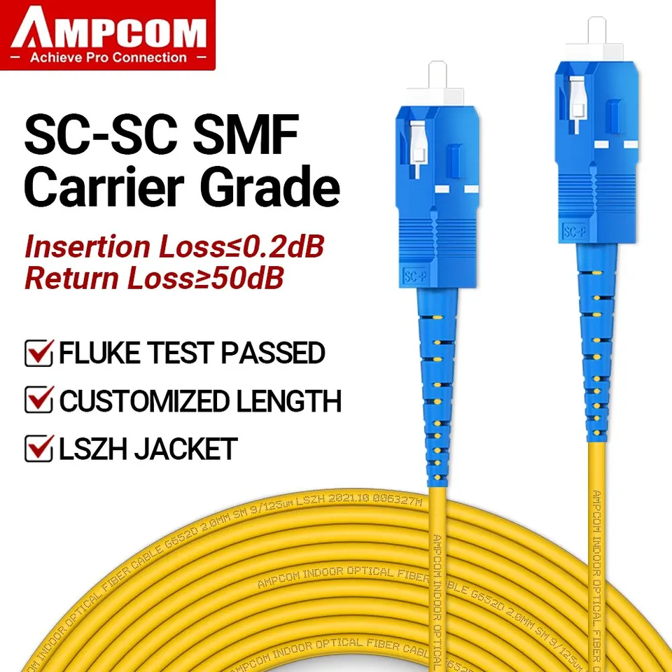 Patchový kábel optického vlákna AMPCOM, SC až SC UPC Singlemode Simplex SMF 9/125μm ohýbajú necitlivé LSZH Bund Fiber Optic kábel