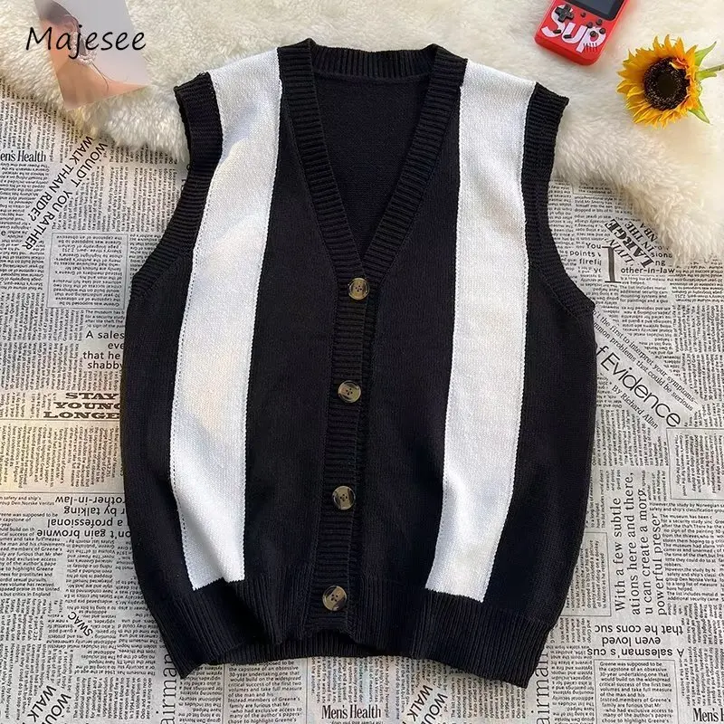 Patchwork Sweater Vesta Men trendy jednoduchý prípravný japonský štýl obložená rukávou bez rukávov Základná jarná jeseň tínedžeri pletene Denne