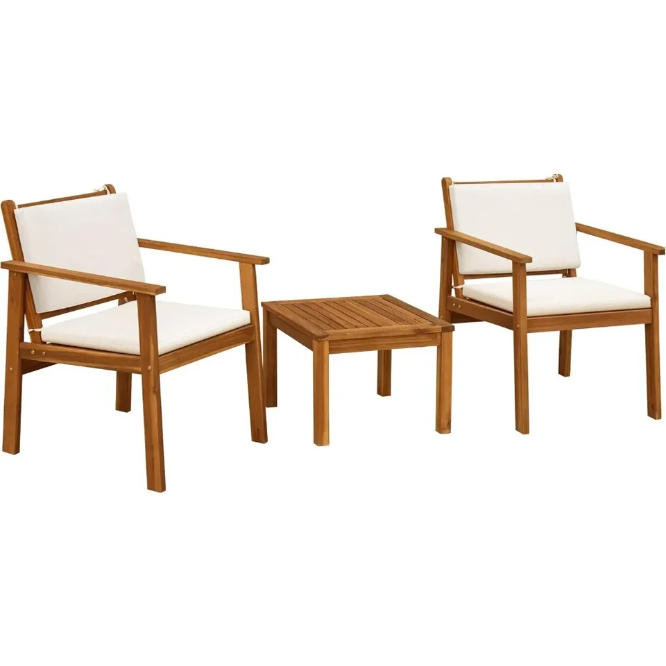 Patio stoličky 3 kusové drevené terasy Acacia Wood Nábytok s konferenčným stolíkom a vankúšmi vonkajšou konverzáciou Set Balkony Stoličky pre verandu