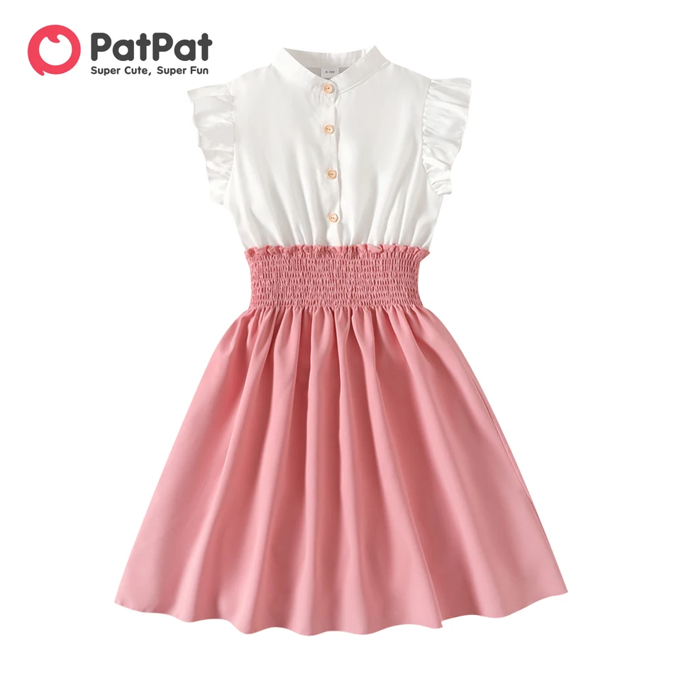 Patpat Kid Girl Dresses Design Design Smocked Splice Ruffled Flutter-Lueve šaty