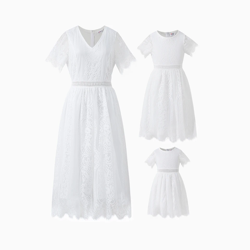 Patpat Mommy a Me White Elegant Lace Design Design Šaty