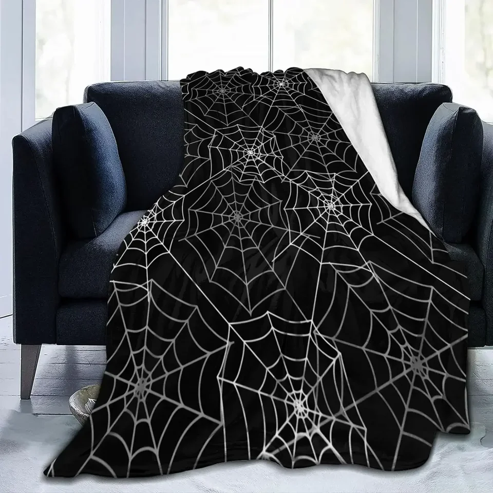 Pavúk cobweb spiderweb halloween goth vzor flanel fleece prikrývka ultra mäkká natápala teplá prikrývka na gaučové posteľné sezóny