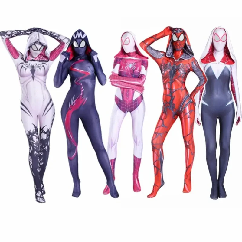 Pavúk Gwen Stacy Cosplay kostým Symbiote Venom Carnage Mask s kapucňou zentai oblek anti-gwenom pre ženy dievčatá Halloween outfit