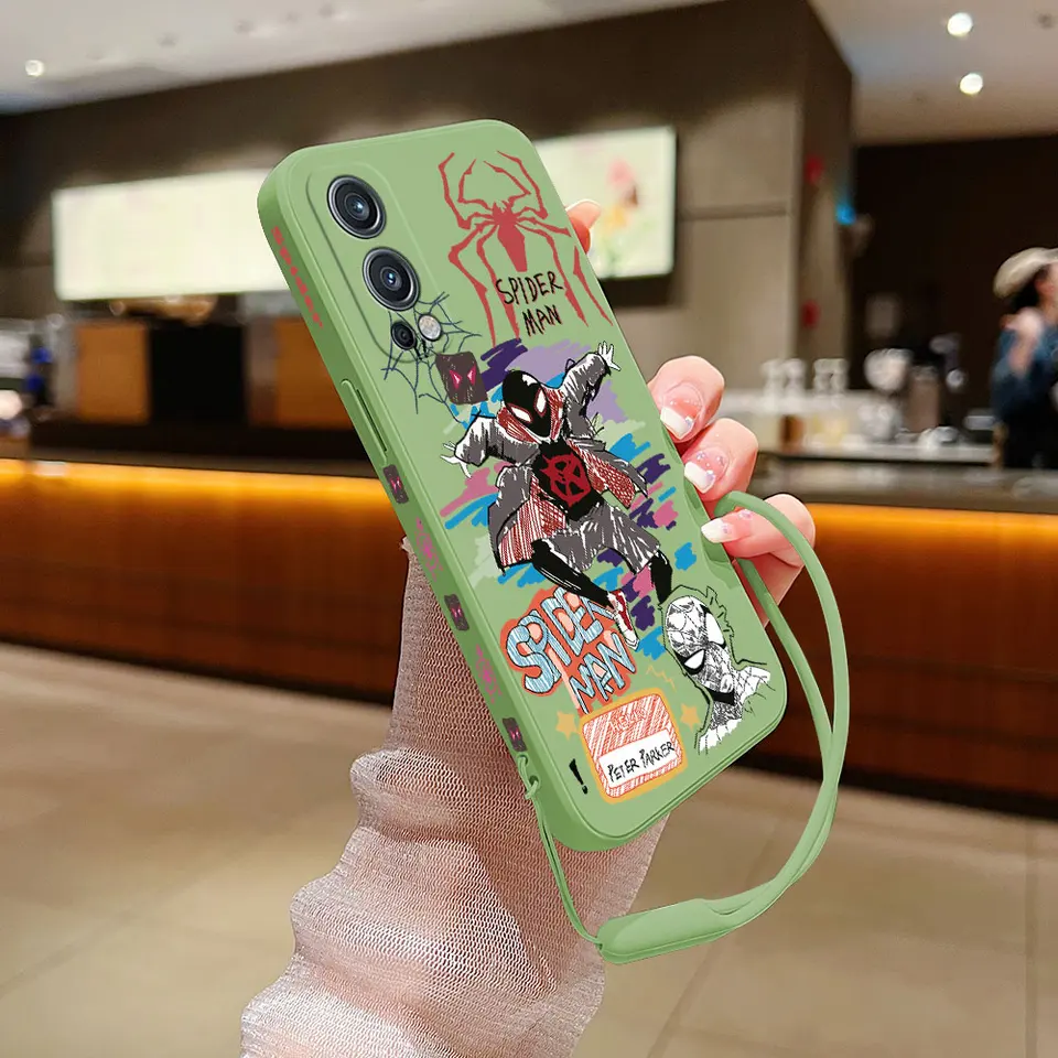 Pavúk muž Gwen párov puzdro pre OnePlus Nord 3 2 9R 9 8T 8 7t Pro 6 5G kvapalný silikónový kryt s ručným popruhom