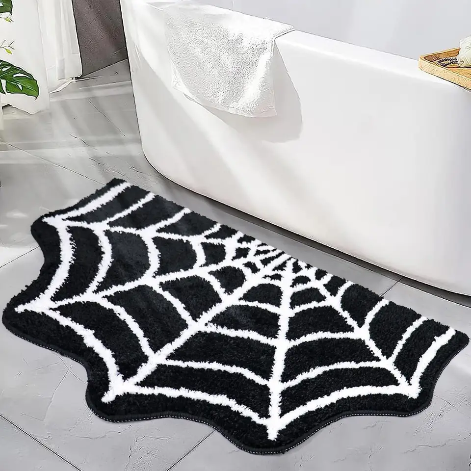 Pavúky-web čierne kúpeľňové koberce, nekĺzanie, umývateľné koberce na podlahové podlahy, ultra mäkké, Halloween Decor