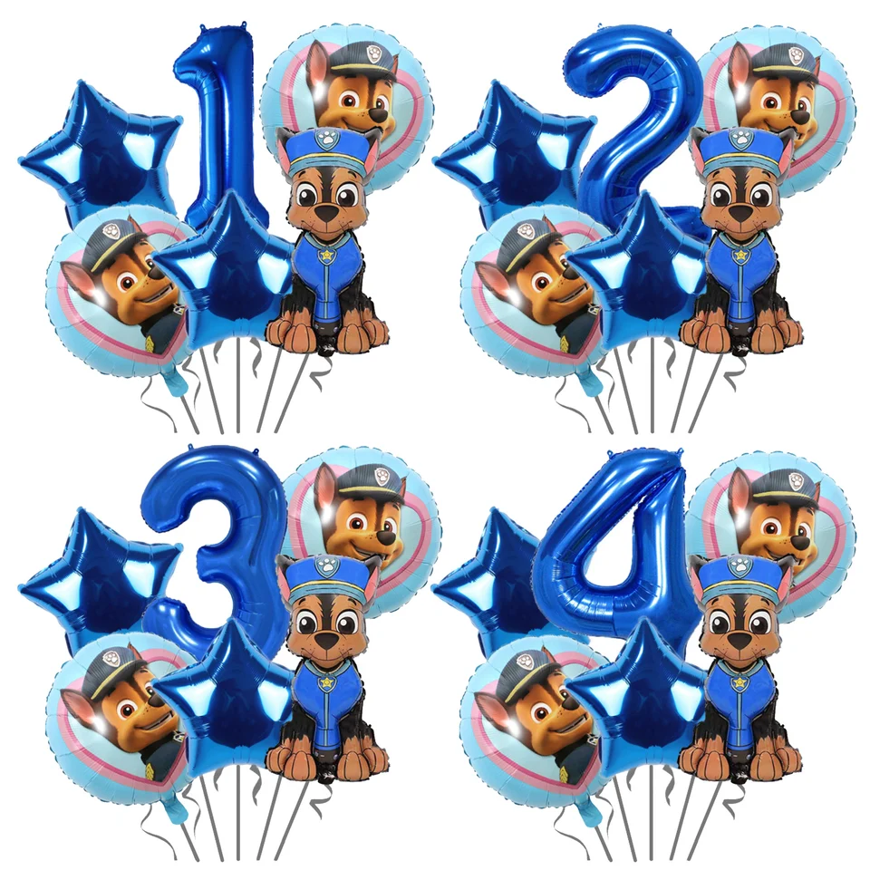 Paw Patrol Chase Ballons Set Narodeniny dekoratívne modrá karikatúra hliníková fólia Balón číslo balóniky Party dekorácie rekvizity darček