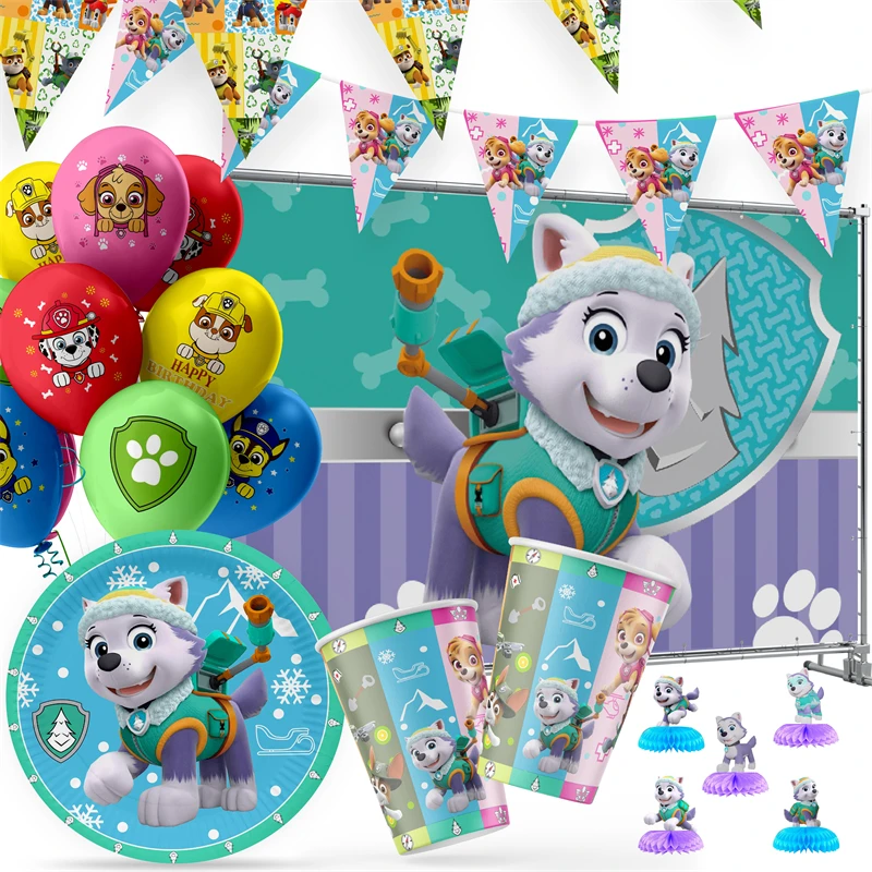 Paw Patrol Everest téma Decoration Decoration Dogs Disponovateľné papierové šálky s riadom Plátky s obrvkami pre bábätko