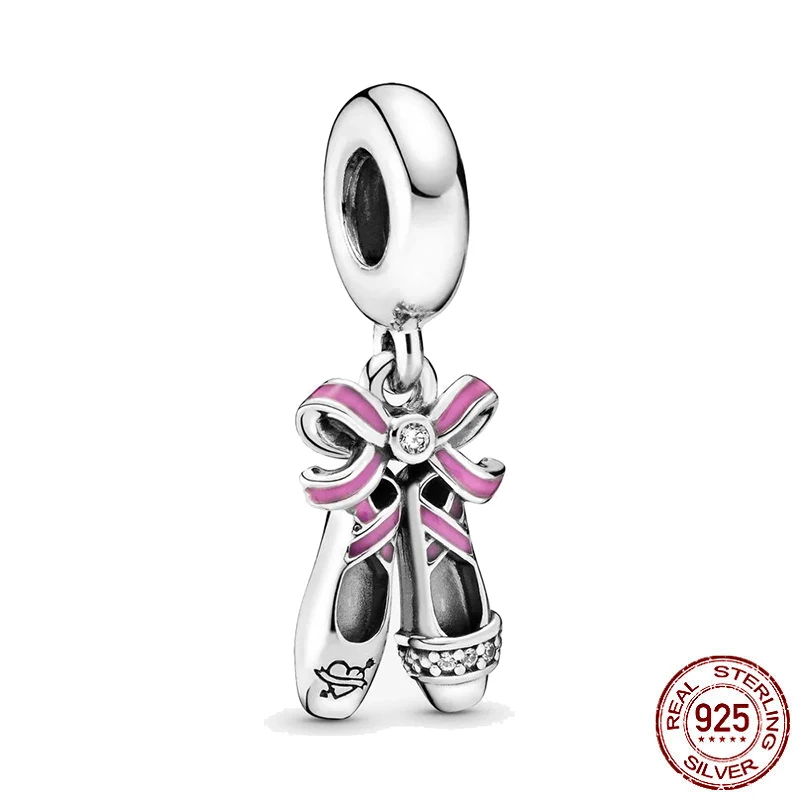 Paylor 100% 925 Sterling strieborné kúzla ružové balerínske topánky Dangle Parts Fit Original Pandora náramok náhrdelník Strieborné šperky