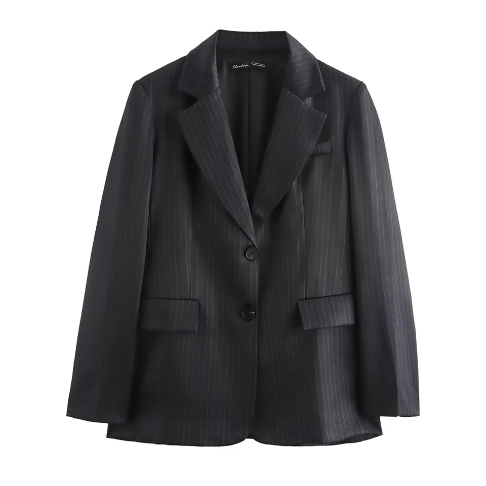PB & ZA 2024 Jeseň/zima Nový produkt Dámske dámske pruhované priame strihanie s dlhým rukávom Black Suit Coat