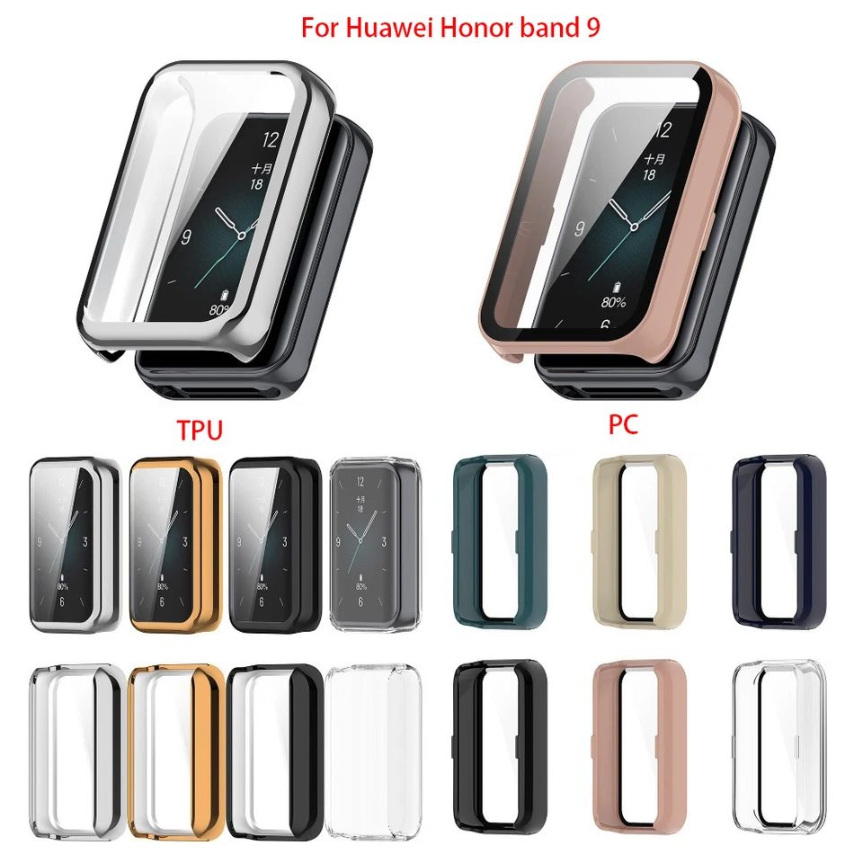 PC TPU Case+Temperované sklo pre Huawei Honor Band 9 Cele Cover Screen Protector Protect Smartwatch Bumper Cleaning Cotton