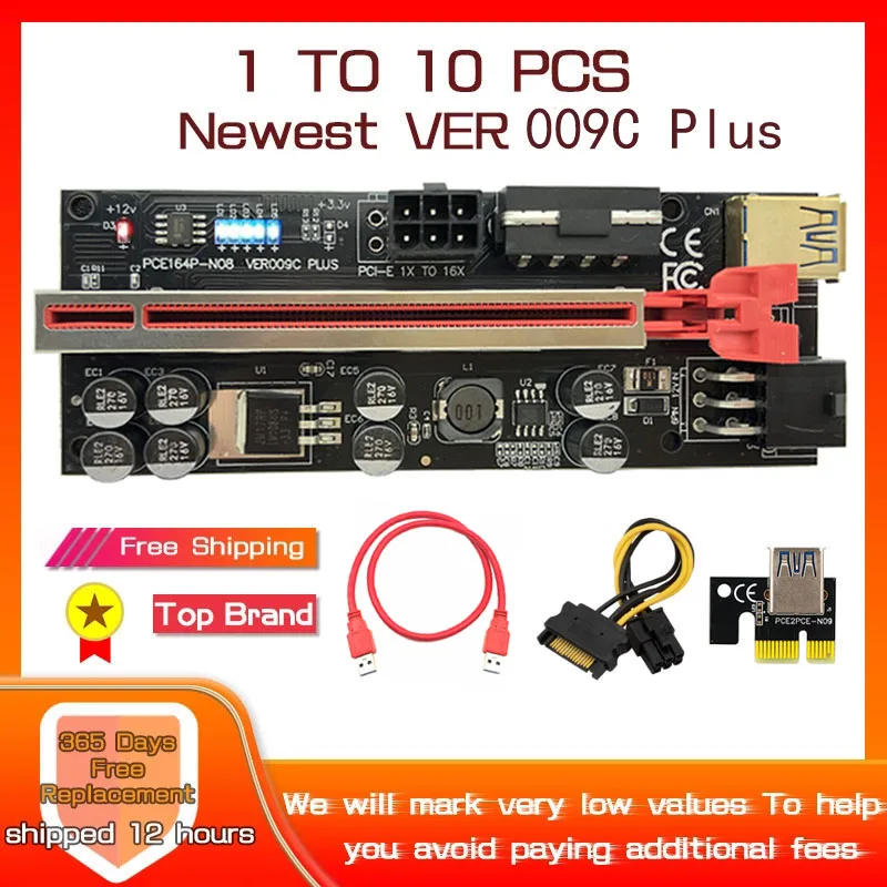 PCIe Riser 009C/009S Plus Card Riser PCI Express X16 Extender USB 3.0 SATA až 6p Molex Adapter Cable Caser Raser pre grafické karty pre grafickú kartu