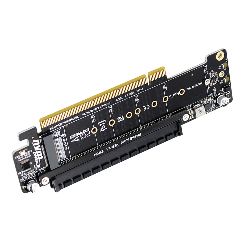 PCIe X16 až X8+X4+X4 Rozšírená expanzná adaptér PCIE4.0 M.2 NVMEX2 Vstupné porty Podpora 2280/2260/2242/2230 SSD
