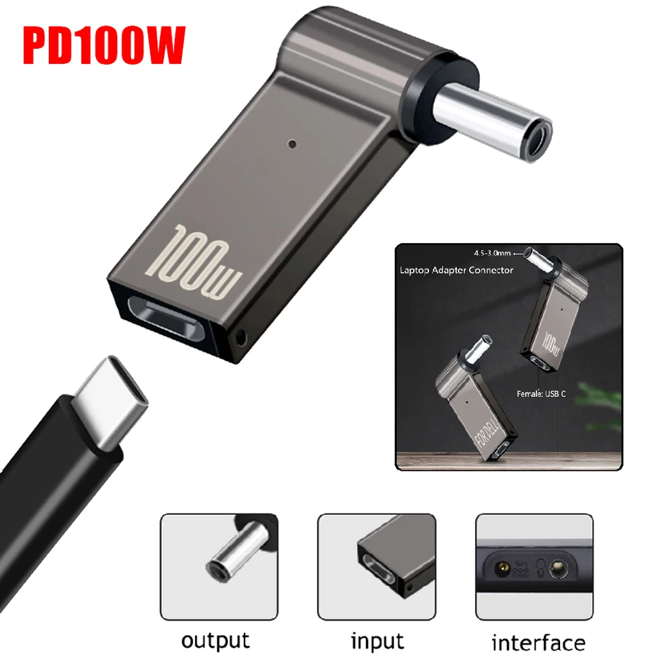 PD 100W prenosný nabíjačku nabíjačku prenosného počítača USB TYP-C Žena pre konvertor zástrčky pre samec Jack pre ASUS ACER Samsung HP Dell
