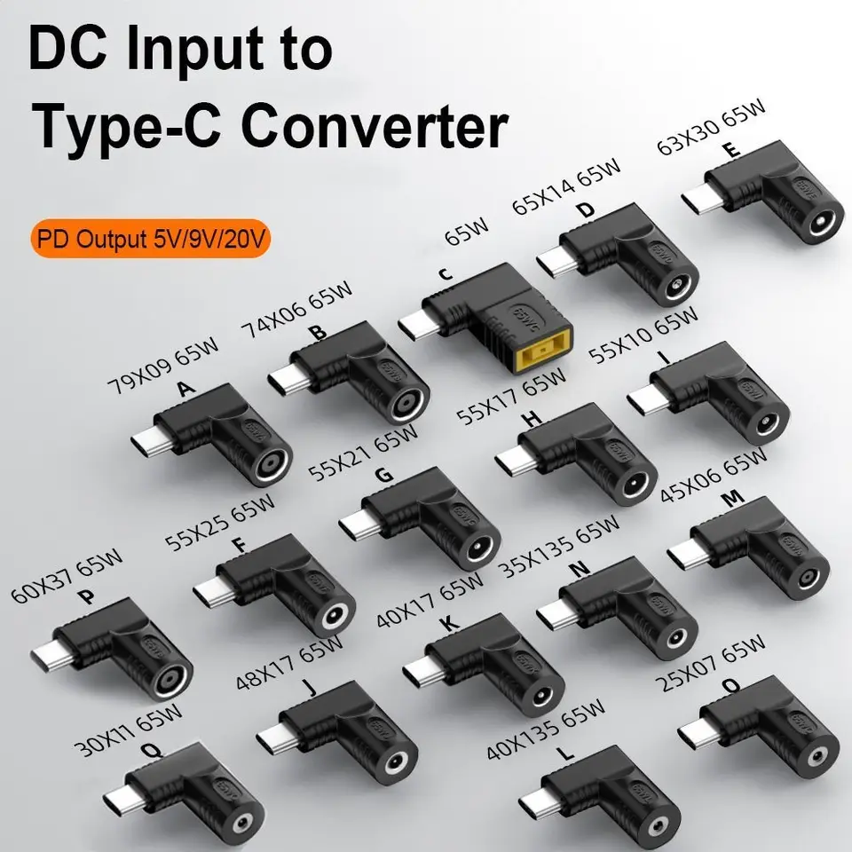 PD 65W DC na typ C Prevodník napájacieho adaptéra 5.5x2.5 7,4 x 5,0 4,5x3,0 mm nabíjačku notebooku USB C Connector pre Xiaomi/Samsung/Lenovo