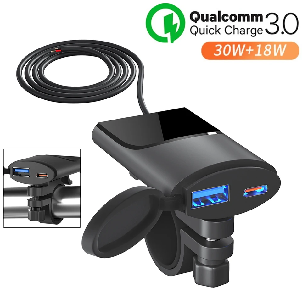 PD+QC3.0 rýchle nabíjanie Motocyklových riadidiel mobilného telefónu nabíjačka WotoProof vozidla namontovaná na vozidle USB 12V adaptér napájacieho zdroja Universal