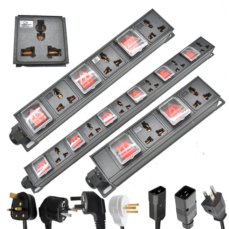 PDU 1U Distribúcia sieťových pásov siete 16A Univerzálny soket istič EÚ/UK/US/AU/C20/C14/ISRAEL/PLUG SOCKET 2M LINE