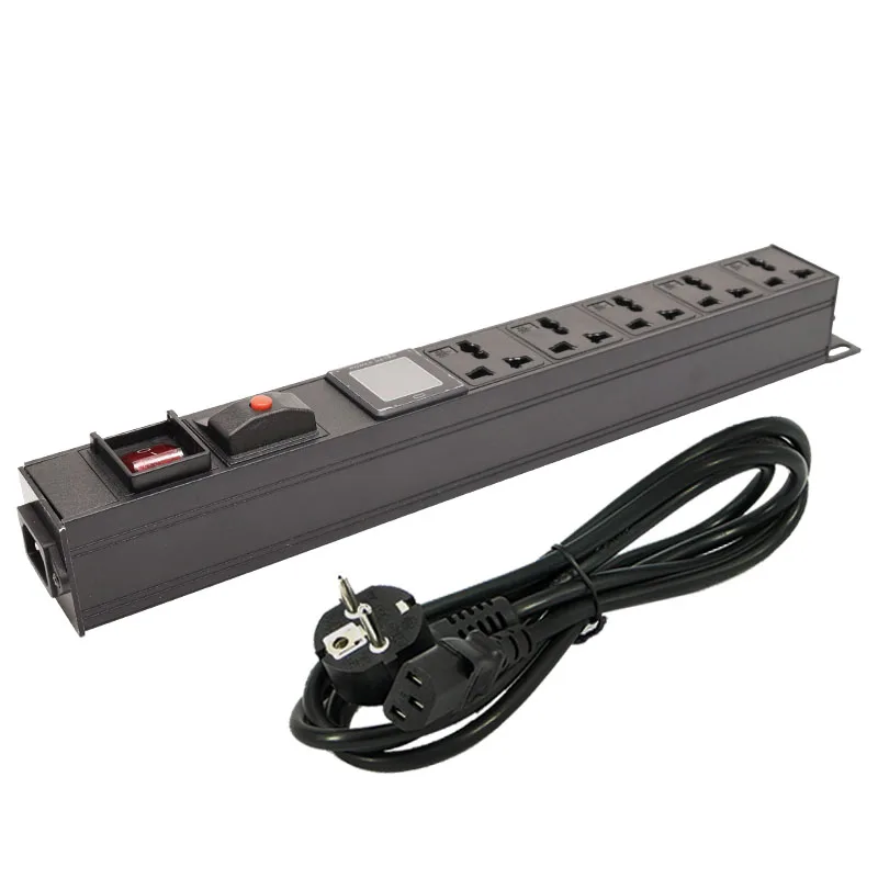 PDU Power Strip Network Cabinet Rack 5 AC Socket 10A Universal Socket s ochranou proti preťaženiu ammeter