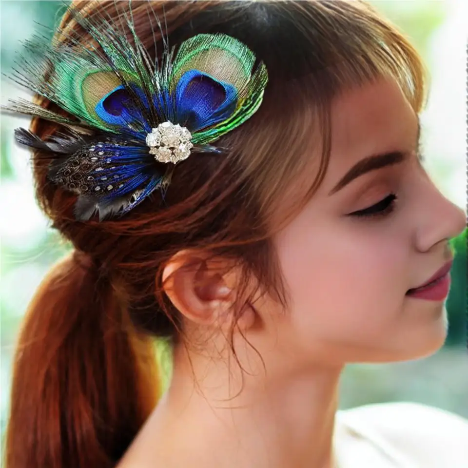 Peacock Hair Clip Faux Feather Hairpin Peacock Feather Hair Accessories Set Carnival Fancy Hairpin Brošňa pre ženy
