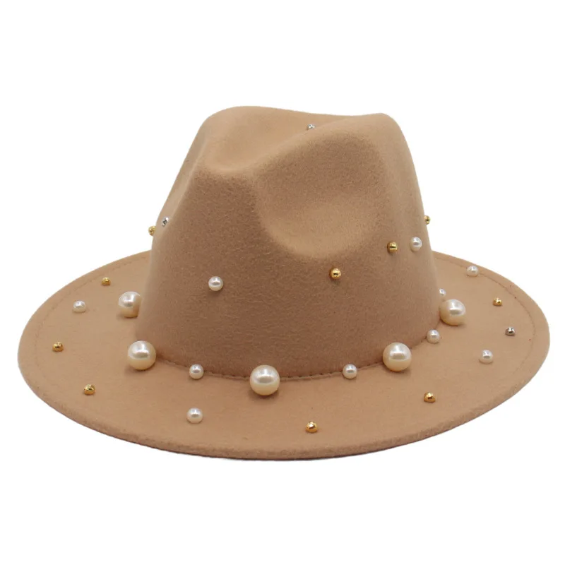 Pearl fascinátor jazz top klobúky pevné farby plstené klobúky fedora klobúky kostoly klobúky Lady elegantné široké okrajové slnečné čiapky