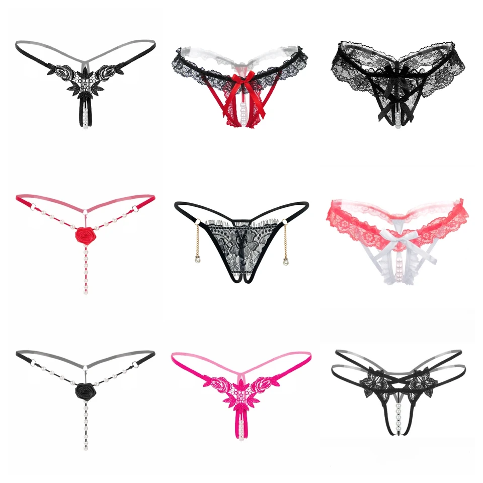 Pearl Massage Underwear Dental Floss T Back THOG Ženy spodná bielizeň s nízkym radom čipkované nohavičky Transparentné G-stringové spodné prádlo Tangas