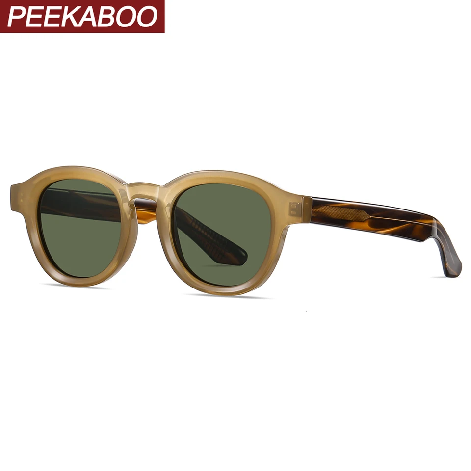 Peekaboo retro štýl okrúhle slnečné okuliare pre ženy TR90 Acetát Polarizované slnečné okuliare pre mužov UV400 unisex 2024 Leopare Green