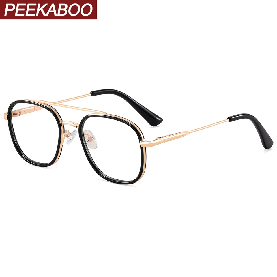 Peekaboo unisex modré svetlo blokujúce okuliare Square Ženy Tr90 Veľké okuliare Rám pre mužov kovový jarný záves Muž čierne zlato